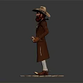 Western Cowboy Character 3D Model With Hat Beard Rifle Pistol Long Coat And Wooden Base