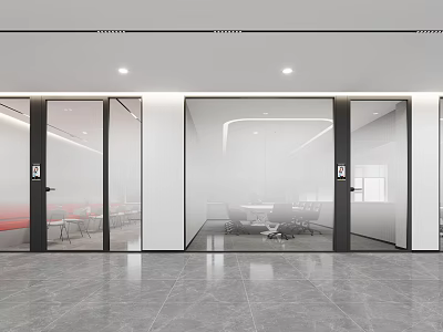 Modern Office Interior Design With Open Layout Glass Partitions And Conference Tables 3d model
