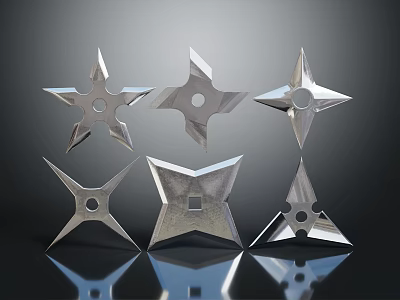 Traditional Metal Shuriken Weapon With Star Shaped Blades And Various Designs 3d model