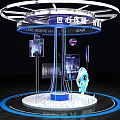Interactive Zone Featuring Blue Robot Digital Displays And Circular Tech Structure 3d model