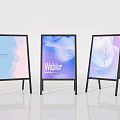 Three Wabur Advertising Display Boards With Black Metal Stands And Gradient Backgrounds