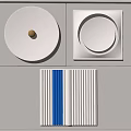 Modern Wall Decor with Circular White Gold Accent Square Illuminated and Striped Blue Vertical Patterns
