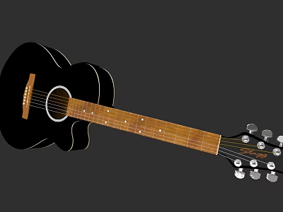 Musical Instruments and Art Supplies Featuring Black Acoustic Guitar with Wooden Neck and Tuning Pegs 3d model