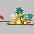 Colorful Summer Fruit Decoration With Pineapple Sunglasses Palm Leaves And Hello Summer