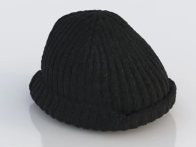 Black Knit Hat with Ribbed Design Dome Shape and Warm Winter Comfortable Fit 3d model