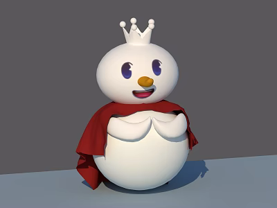 Cute White Household Decorative Item With Red Cape And Crown Design 3d model