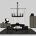 Stylish Living Room Interior With Round Table And Chairs Chandelier Curtains And Cabinet