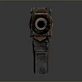 Futuristic Sci Fi Weapon Pistol With Metallic Design Orange Accents And Red Cables