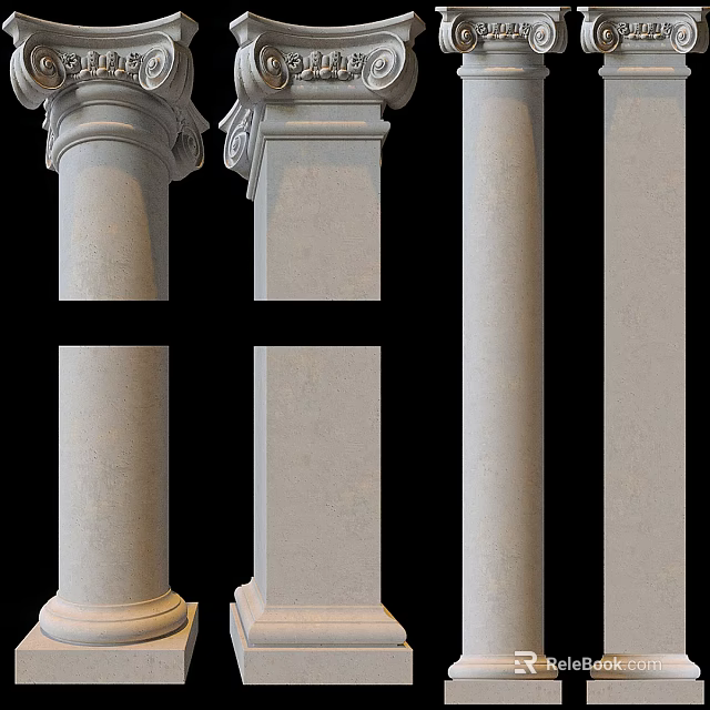 Classical Roman Columns With Detailed Carvings And Stone Architectural Design 3d model 