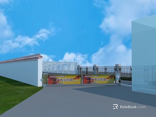 Automatic Security Gate Entrance With Blue Sky White Clouds And Green Grass 3d model