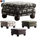 Animal and Plant Pattern Ottoman Stools with Wooden Round Legs in Different Colors