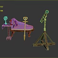 Elegant Decorative Interior With Purple Sofa Gold Accents Small Table Mirror Scepter And Brass Telescope