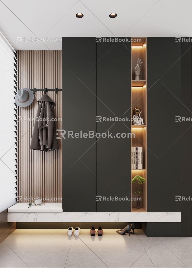 Black White Grey Shoe Cabinet Entrance Cabinet 3d model