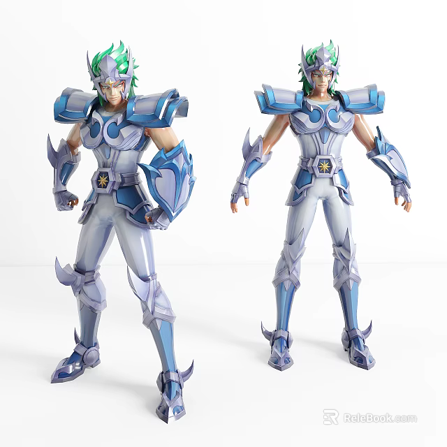 Game and Movie Character in Blue and White Detailed Armor with Classic Design 3d model 