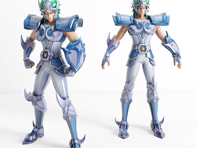 Game and Movie Character in Blue and White Detailed Armor with Classic Design 3d model