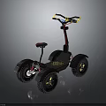 Four Wheel Bicycle Featuring Black Frame Red Seat Yellow Handlebar And Large Tires