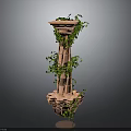 Ornamental Red Brick Column With Green Ivy Climbing And Top Planter