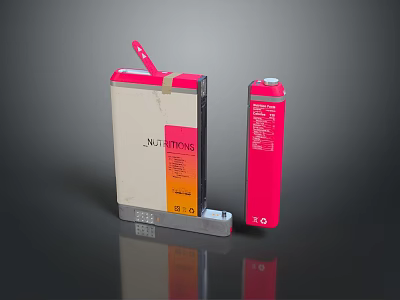 Pink And Red Battery Packs With Japan Label On Silver And Dark Background 3d model