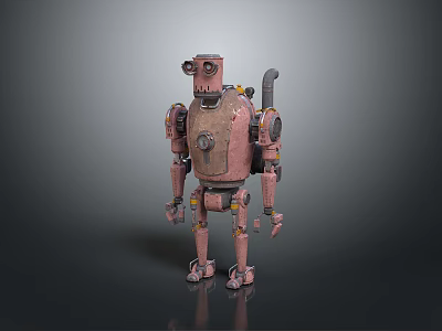 Vintage Pink Robot Character With Mechanical Body Antenna And Metal Joints 3d model