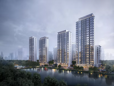 Modern High Rise Residential Buildings By Riverside 3d model