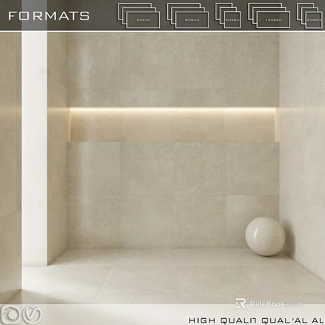 Modern Interior Wall Components with Beige Tiles Recessed Light and White Sphere 3d model 