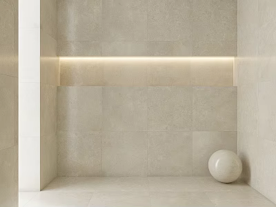 Modern Interior Wall Components with Beige Tiles Recessed Light and White Sphere 3d model
