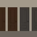 Four Wooden Interior Doors In Brown And Dark Gray Colors With Handles