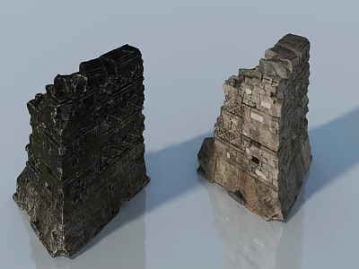 Ancient Hinged Door With Weathered Stone Texture And Dark Light Design Elements 3d model