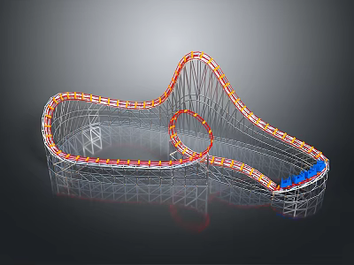Architectural Design of Curved Roller Coaster Structure With Metal Frame Red Blue Track Sections Smooth Curves And Dynamic Elements 3d model