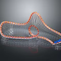 Architectural Design of Curved Roller Coaster Structure With Metal Frame Red Blue Track Sections Smooth Curves And Dynamic Elements