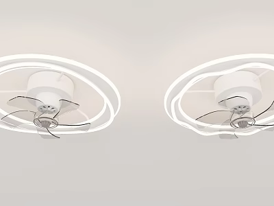 Modern White Ceiling Fans With Circular LED Ring Lights Contemporary Design 3d model