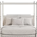 White Four Poster Double Bed With Simple Headboard And White Bedding