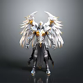 Divine Angelic Warrior Character With Silver Gold Armor And White Feathered Wings