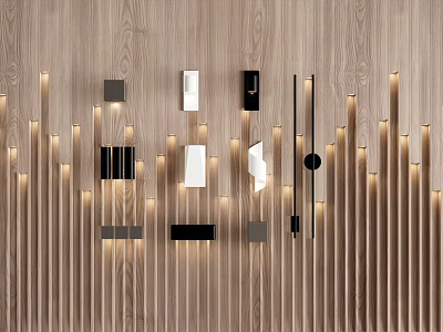 Modern Interior Design Featuring Stylish Pendant Lights With Wooden Wall Background 3d model