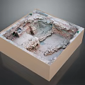 Archaeological Site Model With Square Structure Dirt Stone Ruins And Green Markers