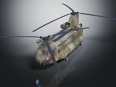 Realistic Military Transport Helicopter 3D Model With Dual Rotors And Camouflage Paint 3d model