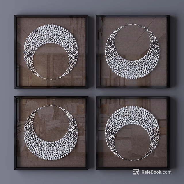 Abstract Painting With Circular Design White Particles Brown Background And Black Frames 3d model