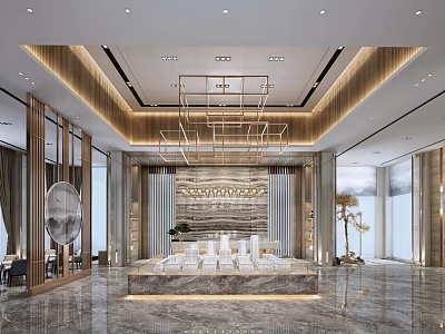 Modern Luxury Sales Office Interior Design With Marble Decor Chandelier And Model 3d model