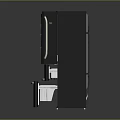 Modern Black French Door Refrigerator With Bottom Drawer And Interior Compartments