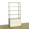 Modern Decorative Cabinet With Metal Frame Glass Shelves And Hexagonal Pattern Drawers