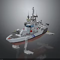 Military Patrol Boat With Radar Antenna Missile System Gray Red Hull On Display Stand