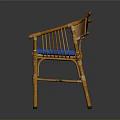 Rattan Single Chair with Green and Blue Cushions Wooden Legs Modern Natural Design