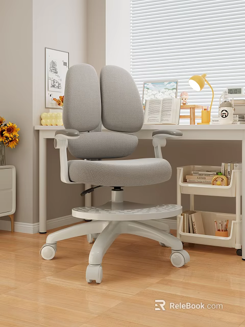 Home Office Desk And Chair Set With Gray Chair White Desk Lamp Books Sunflowers 3d model 