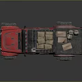 Red Off Road Vehicle With Roof Rack Cargo Bed And Large Off Road Tires