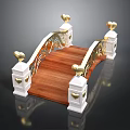 Elegant Wooden Bridge With White Ornate Railings And Golden Heart Decorations