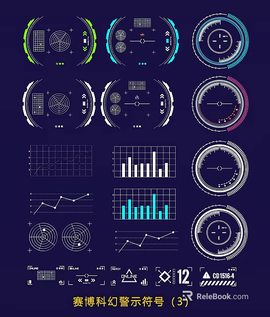 Modern Tech Style Wall Decor With Gauges And Data Graphs 3d model