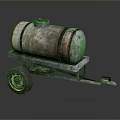 Rusty Metal Oil Tank Mounted On Trailer With Wheels And Handle