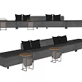 Gray Sectional Sofa With Black Pillows And Side Tables In Modern Style 3d model