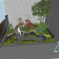 Serene Courtyard Garden With Wicker Seating Lush Plants Stone Path And Natural Decor