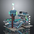 Futuristic Building Model Featuring Tower Multi Level Structure With Staircase And Tech Elements 3d model